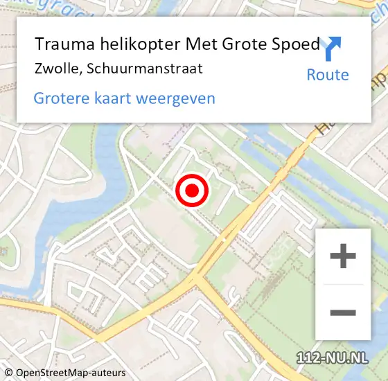 Locatie op kaart van de 112 melding: Trauma helikopter Met Grote Spoed Naar Zwolle, Schuurmanstraat op 28 oktober 2024 11:57