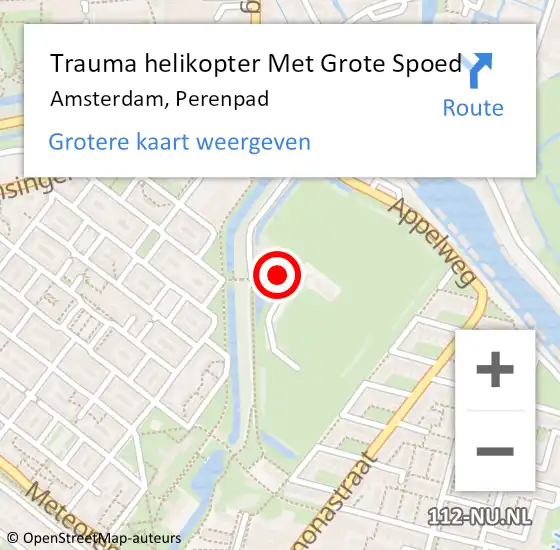 Locatie op kaart van de 112 melding: Trauma helikopter Met Grote Spoed Naar Amsterdam, Perenpad op 28 oktober 2024 11:59