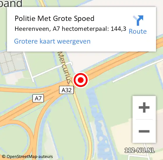 Locatie op kaart van de 112 melding: Politie Met Grote Spoed Naar Heerenveen, A7 hectometerpaal: 144,3 op 28 oktober 2024 12:05