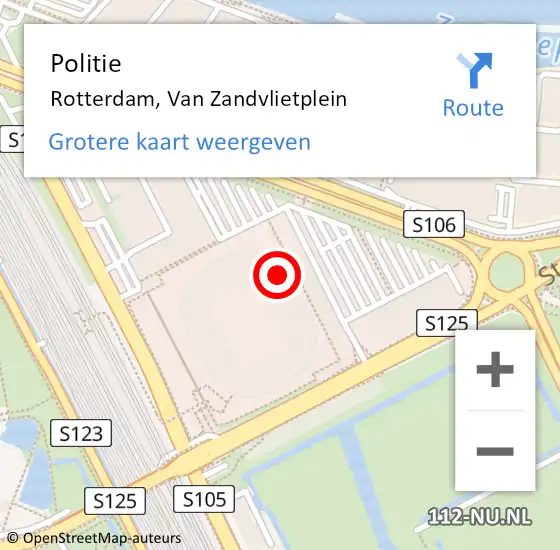 Locatie op kaart van de 112 melding: Politie Rotterdam, Van Zandvlietplein op 28 oktober 2024 12:17