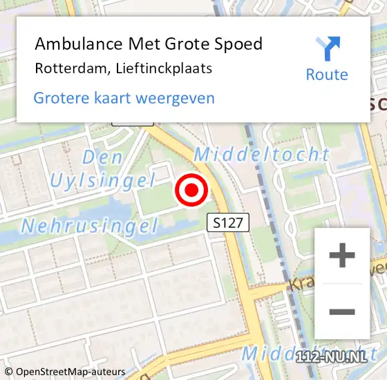 Locatie op kaart van de 112 melding: Ambulance Met Grote Spoed Naar Rotterdam, Lieftinckplaats op 28 oktober 2024 12:24