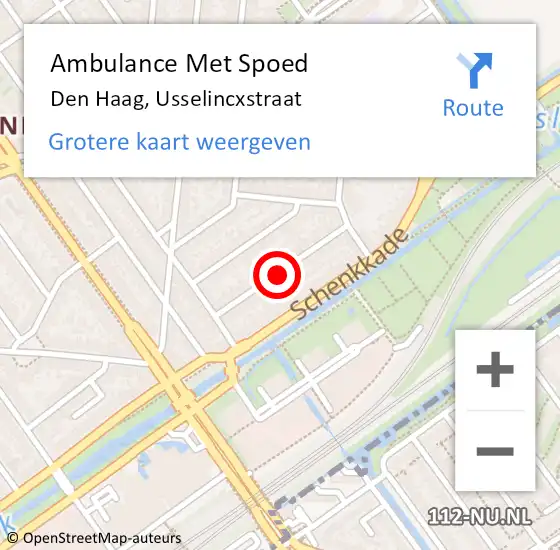 Locatie op kaart van de 112 melding: Ambulance Met Spoed Naar Den Haag, Usselincxstraat op 28 oktober 2024 12:26