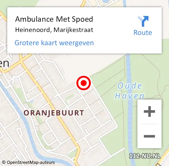 Locatie op kaart van de 112 melding: Ambulance Met Spoed Naar Heinenoord, Marijkestraat op 28 oktober 2024 12:37