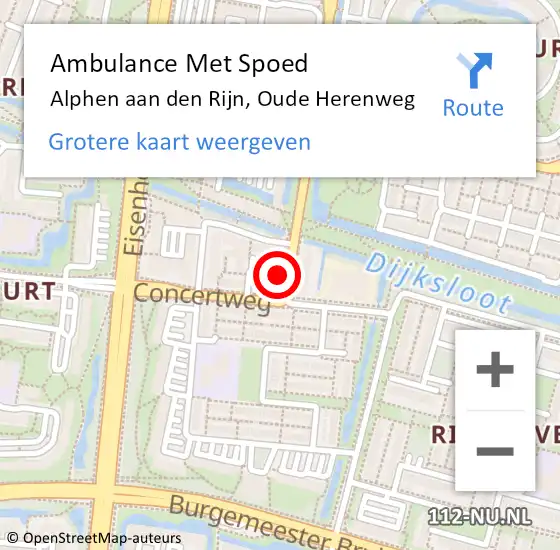 Locatie op kaart van de 112 melding: Ambulance Met Spoed Naar Alphen aan den Rijn, Oude Herenweg op 28 oktober 2024 12:38