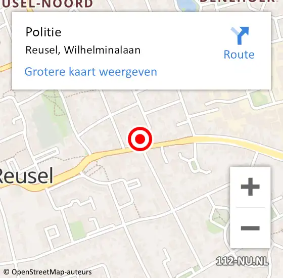 Locatie op kaart van de 112 melding: Politie Reusel, Wilhelminalaan op 28 oktober 2024 12:49