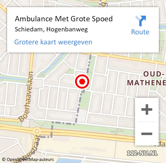 Locatie op kaart van de 112 melding: Ambulance Met Grote Spoed Naar Schiedam, Hogenbanweg op 28 oktober 2024 12:59