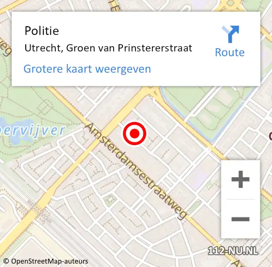 Locatie op kaart van de 112 melding: Politie Utrecht, Groen van Prinstererstraat op 28 oktober 2024 13:03