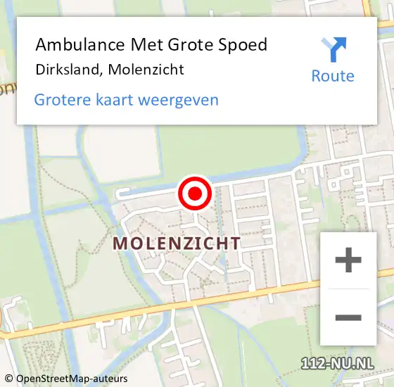 Locatie op kaart van de 112 melding: Ambulance Met Grote Spoed Naar Dirksland, Molenzicht op 28 oktober 2024 13:04