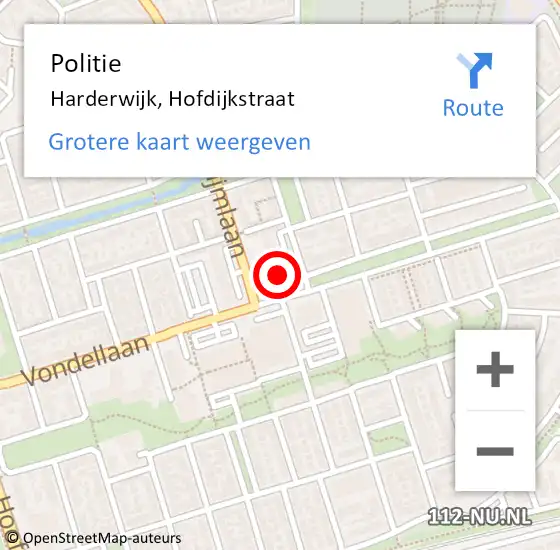 Locatie op kaart van de 112 melding: Politie Harderwijk, Hofdijkstraat op 28 oktober 2024 13:19