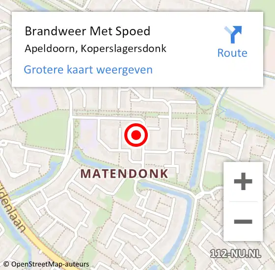 Locatie op kaart van de 112 melding: Brandweer Met Spoed Naar Apeldoorn, Koperslagersdonk op 28 oktober 2024 13:29