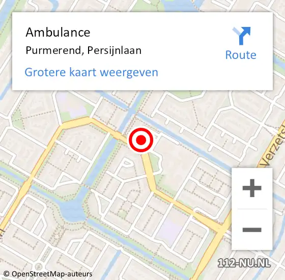 Locatie op kaart van de 112 melding: Ambulance Purmerend, Persijnlaan op 28 oktober 2024 13:32