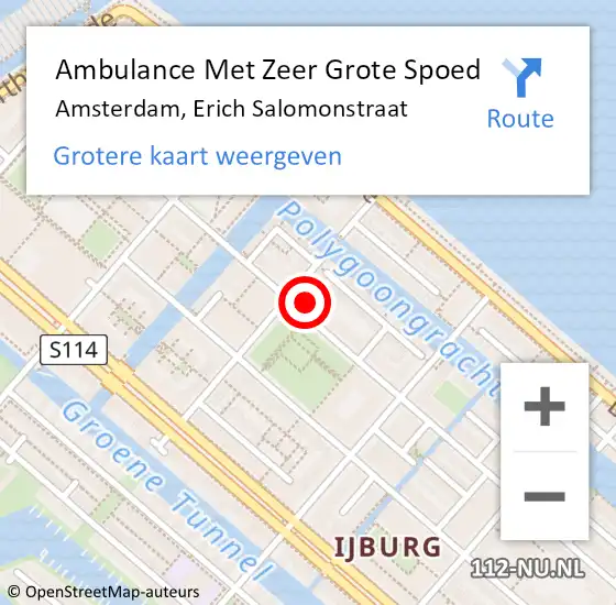 Locatie op kaart van de 112 melding: Ambulance Met Zeer Grote Spoed Naar Amsterdam, Erich Salomonstraat op 28 oktober 2024 13:42