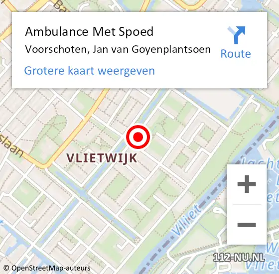 Locatie op kaart van de 112 melding: Ambulance Met Spoed Naar Voorschoten, Jan van Goyenplantsoen op 28 oktober 2024 13:45