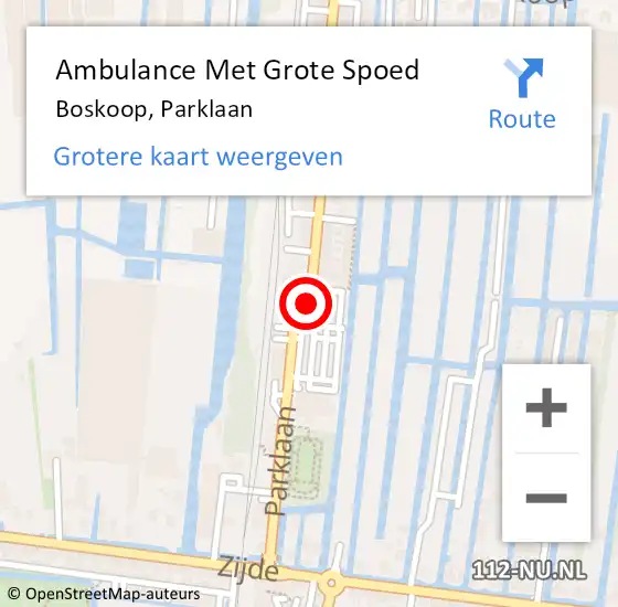 Locatie op kaart van de 112 melding: Ambulance Met Grote Spoed Naar Boskoop, Parklaan op 28 oktober 2024 13:56