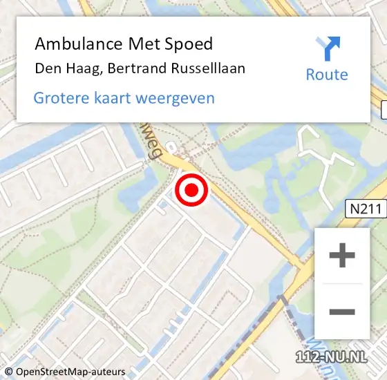 Locatie op kaart van de 112 melding: Ambulance Met Spoed Naar Den Haag, Bertrand Russelllaan op 28 oktober 2024 13:57