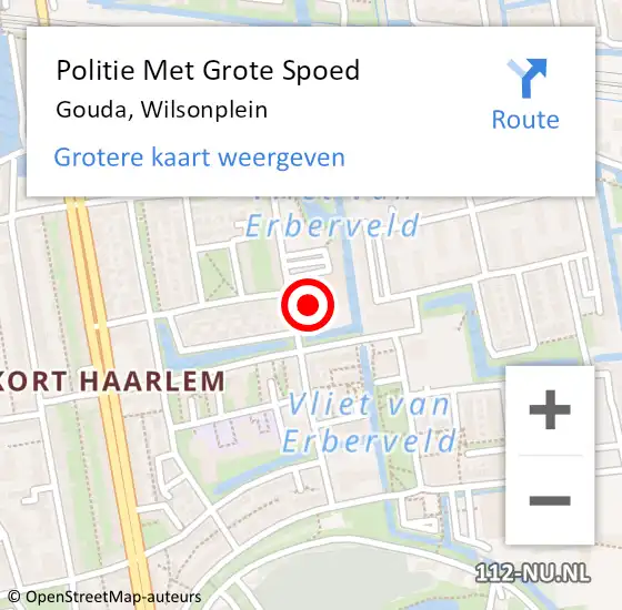 Locatie op kaart van de 112 melding: Politie Met Grote Spoed Naar Gouda, Wilsonplein op 28 oktober 2024 14:01