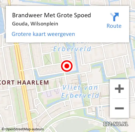 Locatie op kaart van de 112 melding: Brandweer Met Grote Spoed Naar Gouda, Wilsonplein op 28 oktober 2024 14:02