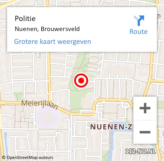 Locatie op kaart van de 112 melding: Politie Nuenen, Brouwersveld op 28 oktober 2024 14:21