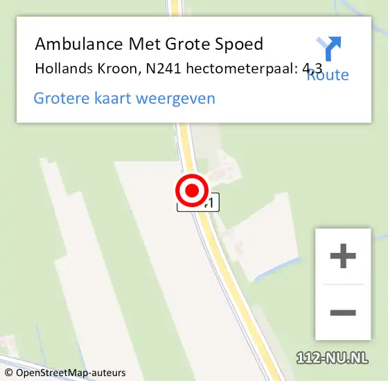 Locatie op kaart van de 112 melding: Ambulance Met Grote Spoed Naar Hollands Kroon, N241 hectometerpaal: 4,3 op 28 oktober 2024 14:29