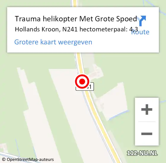 Locatie op kaart van de 112 melding: Trauma helikopter Met Grote Spoed Naar Hollands Kroon, N241 hectometerpaal: 4,3 op 28 oktober 2024 14:30