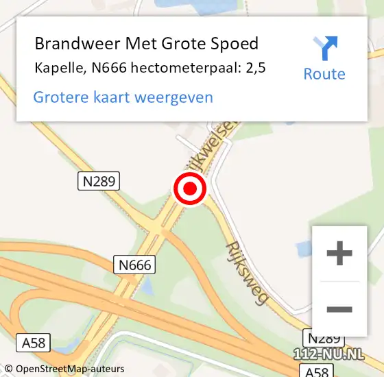 Locatie op kaart van de 112 melding: Brandweer Met Grote Spoed Naar Kapelle, N666 hectometerpaal: 2,5 op 28 oktober 2024 14:46