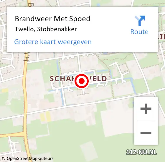 Locatie op kaart van de 112 melding: Brandweer Met Spoed Naar Twello, Stobbenakker op 28 oktober 2024 14:54