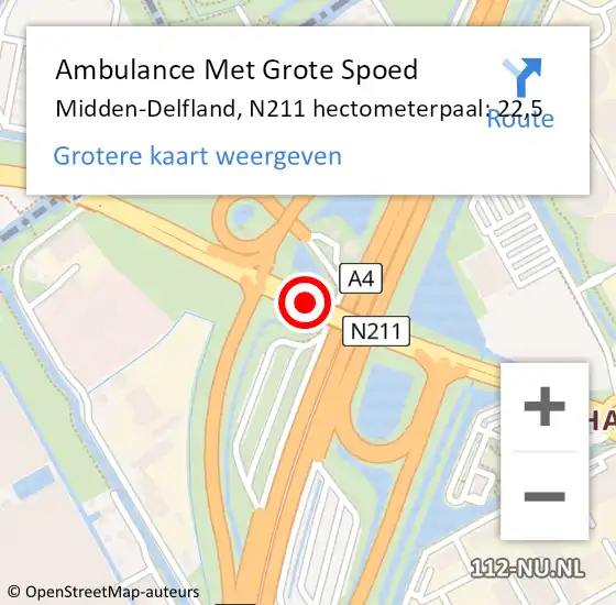 Locatie op kaart van de 112 melding: Ambulance Met Grote Spoed Naar Midden-Delfland, N211 hectometerpaal: 22,5 op 28 oktober 2024 15:01