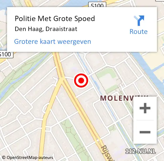 Locatie op kaart van de 112 melding: Politie Met Grote Spoed Naar Den Haag, Draaistraat op 28 oktober 2024 15:20