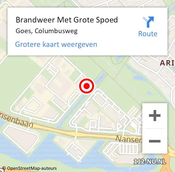 Locatie op kaart van de 112 melding: Brandweer Met Grote Spoed Naar Goes, Columbusweg op 25 oktober 2014 01:13