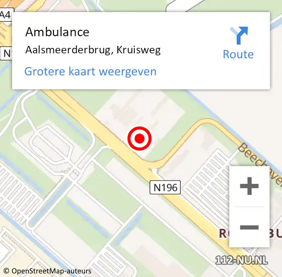 Locatie op kaart van de 112 melding: Ambulance Aalsmeerderbrug, Kruisweg op 28 oktober 2024 15:57