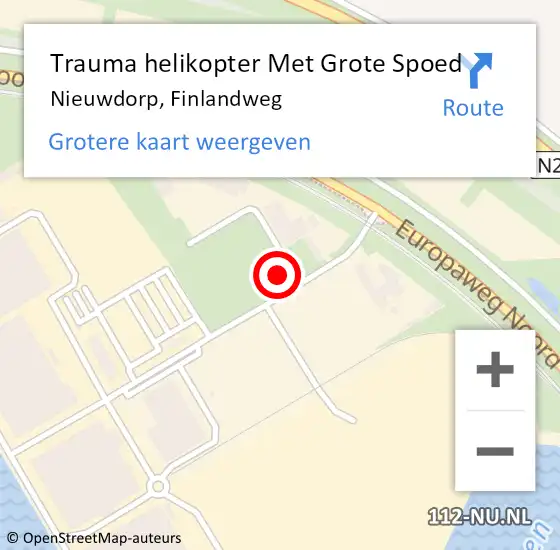 Locatie op kaart van de 112 melding: Trauma helikopter Met Grote Spoed Naar Nieuwdorp, Finlandweg op 28 oktober 2024 16:04