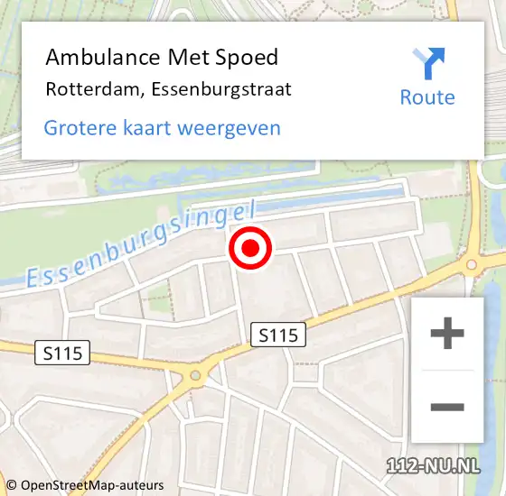 Locatie op kaart van de 112 melding: Ambulance Met Spoed Naar Rotterdam, Essenburgstraat op 28 oktober 2024 16:07