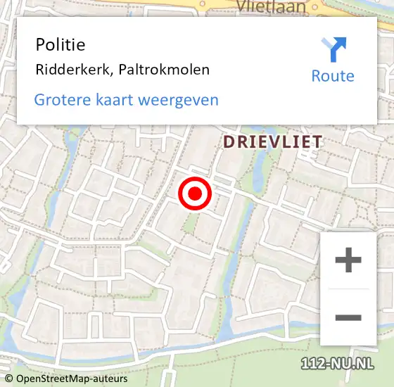 Locatie op kaart van de 112 melding: Politie Ridderkerk, Paltrokmolen op 28 oktober 2024 16:07