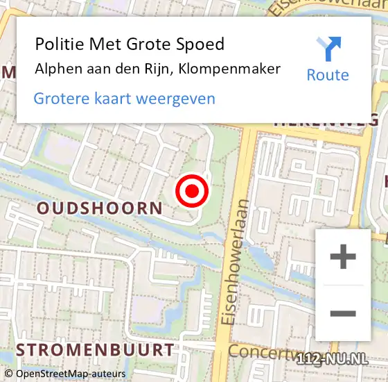 Locatie op kaart van de 112 melding: Politie Met Grote Spoed Naar Alphen aan den Rijn, Klompenmaker op 28 oktober 2024 16:14