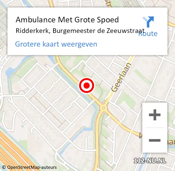 Locatie op kaart van de 112 melding: Ambulance Met Grote Spoed Naar Ridderkerk, Burgemeester de Zeeuwstraat op 28 oktober 2024 16:31