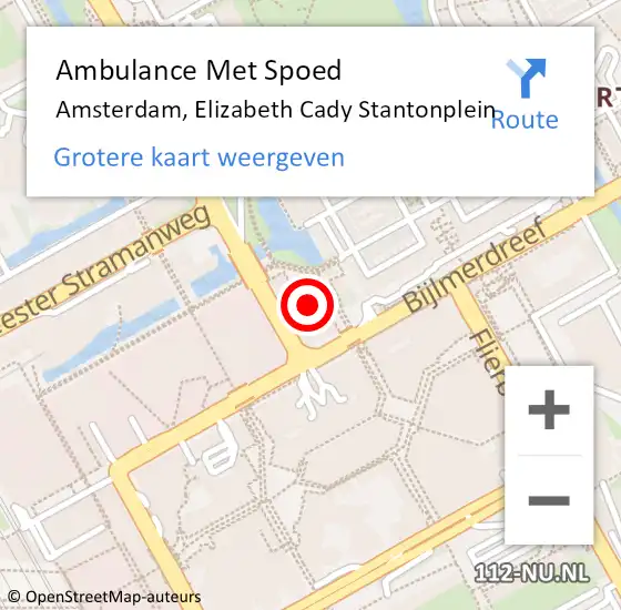 Locatie op kaart van de 112 melding: Ambulance Met Spoed Naar Amsterdam, Elizabeth Cady Stantonplein op 28 oktober 2024 16:38