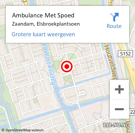 Locatie op kaart van de 112 melding: Ambulance Met Spoed Naar Zaandam, Elsbroekplantsoen op 28 oktober 2024 16:41