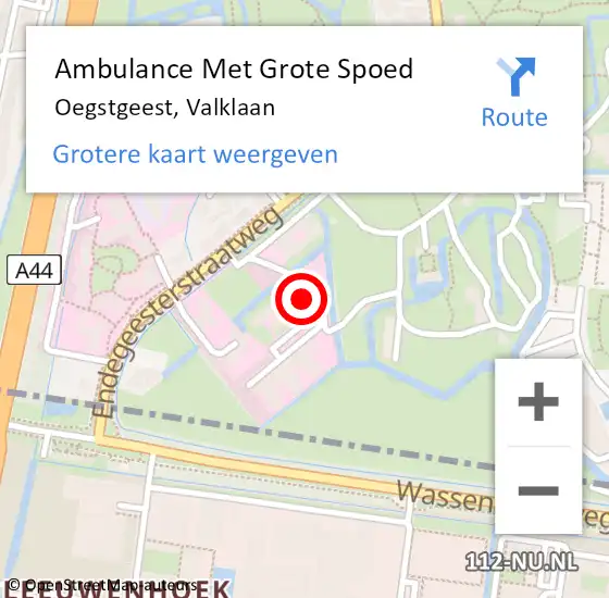 Locatie op kaart van de 112 melding: Ambulance Met Grote Spoed Naar Oegstgeest, Valklaan op 28 oktober 2024 16:50