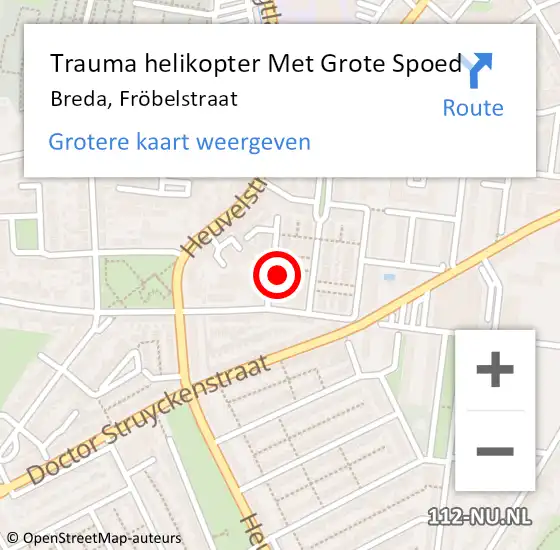 Locatie op kaart van de 112 melding: Trauma helikopter Met Grote Spoed Naar Breda, Fröbelstraat op 28 oktober 2024 16:58