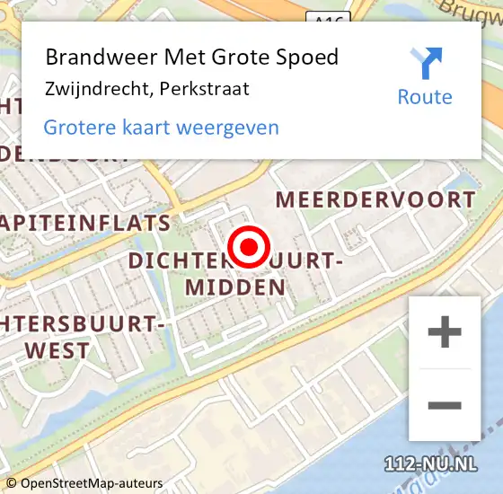 Locatie op kaart van de 112 melding: Brandweer Met Grote Spoed Naar Zwijndrecht, Perkstraat op 28 oktober 2024 17:13