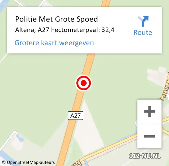 Locatie op kaart van de 112 melding: Politie Met Grote Spoed Naar Altena, A27 hectometerpaal: 32,4 op 28 oktober 2024 17:24