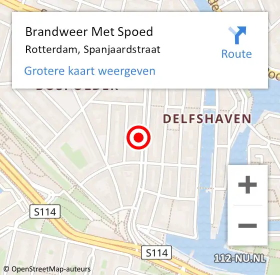 Locatie op kaart van de 112 melding: Brandweer Met Spoed Naar Rotterdam, Spanjaardstraat op 28 oktober 2024 17:42