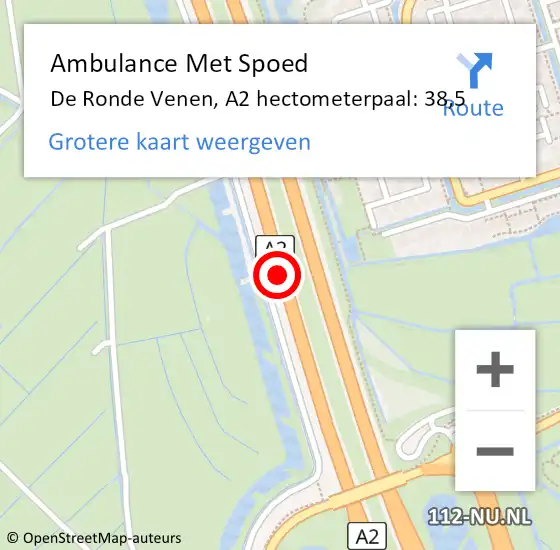 Locatie op kaart van de 112 melding: Ambulance Met Spoed Naar De Ronde Venen, A2 hectometerpaal: 38,5 op 28 oktober 2024 17:42