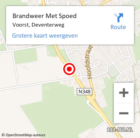 Locatie op kaart van de 112 melding: Brandweer Met Spoed Naar Voorst, Deventerweg op 25 oktober 2014 01:58