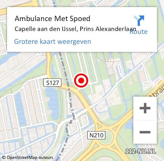 Locatie op kaart van de 112 melding: Ambulance Met Spoed Naar Capelle aan den IJssel, Prins Alexanderlaan op 28 oktober 2024 18:02