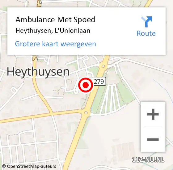 Locatie op kaart van de 112 melding: Ambulance Met Spoed Naar Heythuysen, L'Unionlaan op 28 oktober 2024 18:19