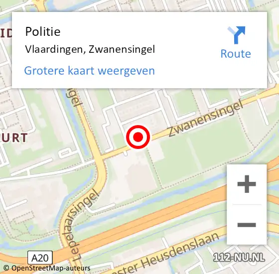 Locatie op kaart van de 112 melding: Politie Vlaardingen, Zwanensingel op 28 oktober 2024 18:21