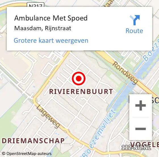 Locatie op kaart van de 112 melding: Ambulance Met Spoed Naar Maasdam, Rijnstraat op 25 oktober 2014 02:11