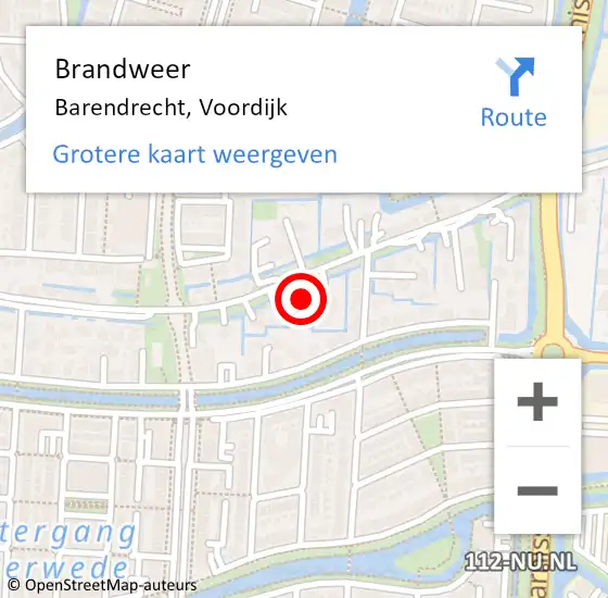 Locatie op kaart van de 112 melding: Brandweer Barendrecht, Voordijk op 28 oktober 2024 19:29