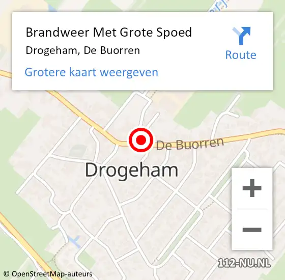 Locatie op kaart van de 112 melding: Brandweer Met Grote Spoed Naar Drogeham, De Buorren op 28 oktober 2024 19:33